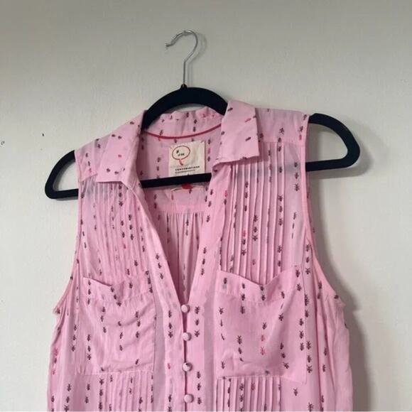 Anthropologie 8 of 52 Conversations Pink Ant Novelty Print Sleeveless Blouse - Picture 3 of 8